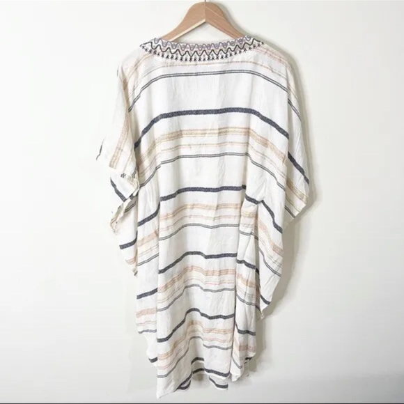 Anthropologie Duet Beige Striped Tasseled Mariska Caftan Coverup Dress One Size - Picture 8 of 10